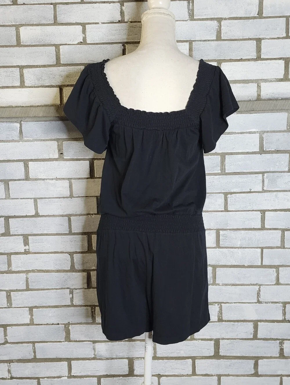 • J Crew Women's Short Off The Shoulder Romper Size XS Black 100% Cotton